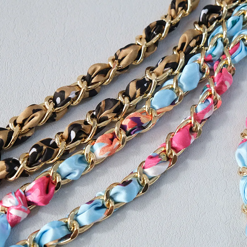 New Fashion Spring Woman Handbag Accessory Chains Detachable Long Crossbody Print Cute Silk Strap Women DIY Chain Bag Handles