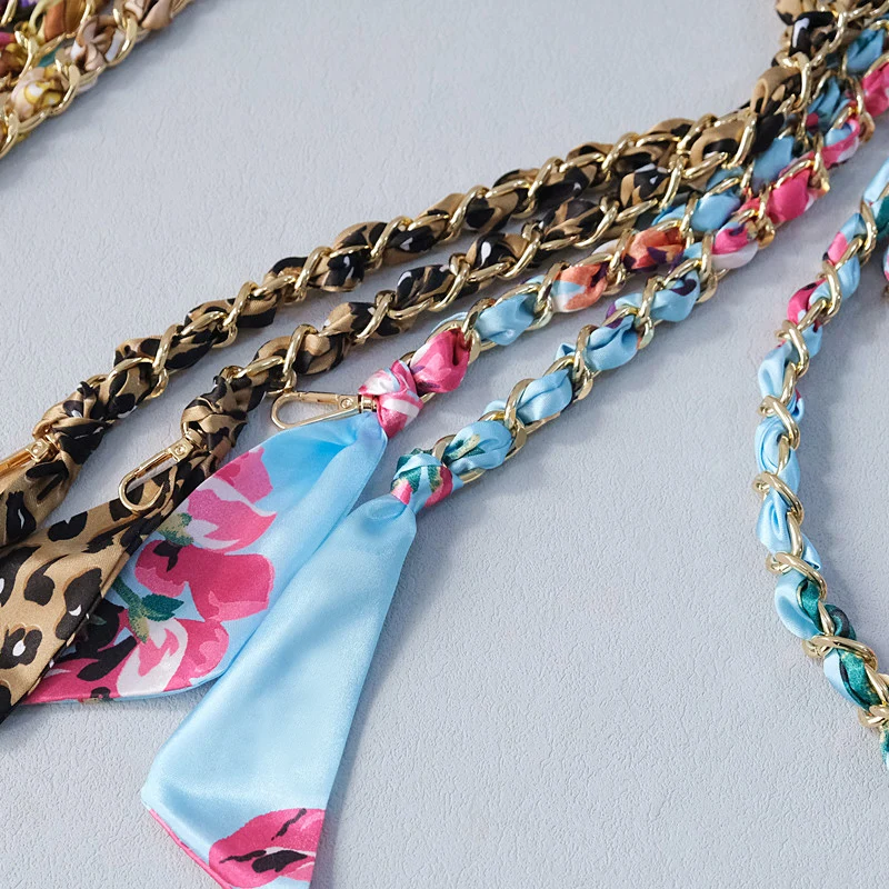 New Fashion Spring Woman Handbag Accessory Chains Detachable Long Crossbody Print Cute Silk Strap Women DIY Chain Bag Handles