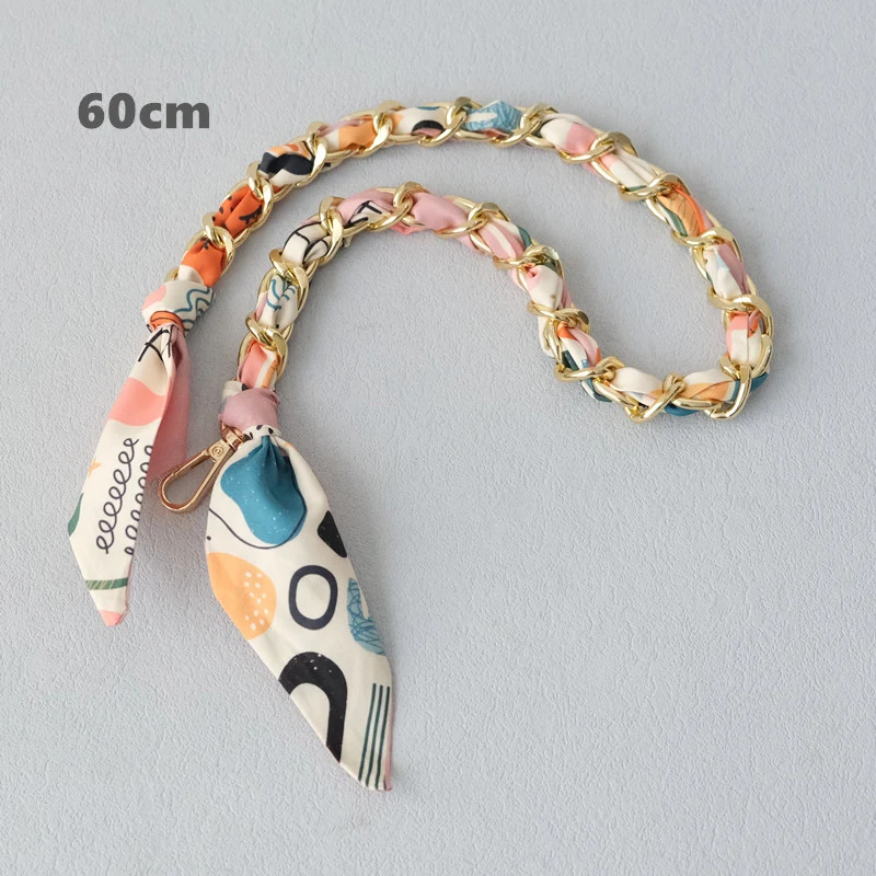 New Fashion Brand Woman Handbag Accessory Chains Detachable Floral Gold Silver Metal Silk Strap Women DIY Chain Bag Handles