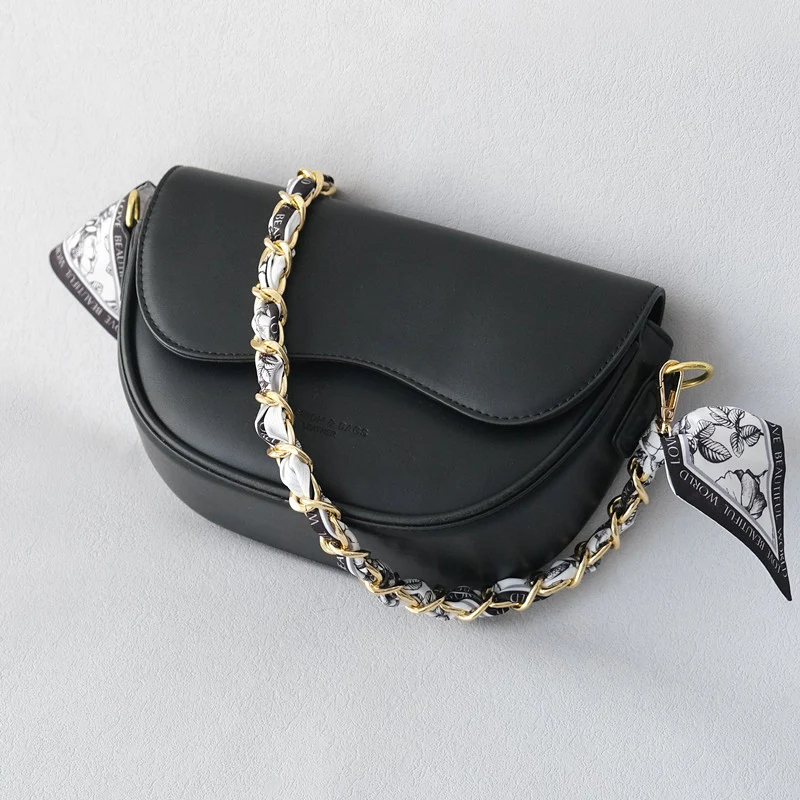 New Fashion Brand Woman Handbag Accessory Chains Detachable Floral Gold Silver Metal Silk Strap Women DIY Chain Bag Handles