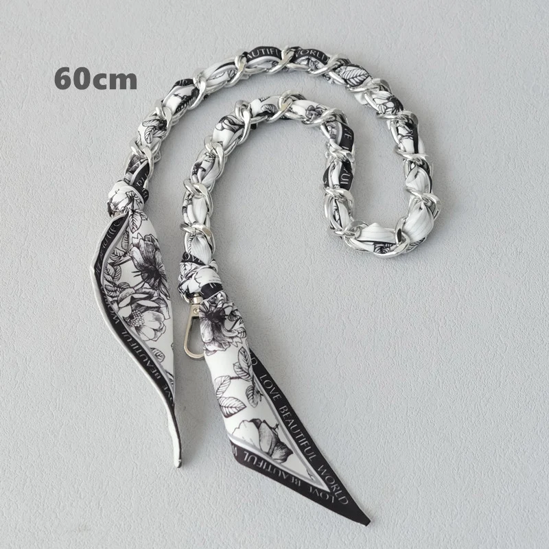 New Fashion Brand Woman Handbag Accessory Chains Detachable Floral Gold Silver Metal Silk Strap Women DIY Chain Bag Handles