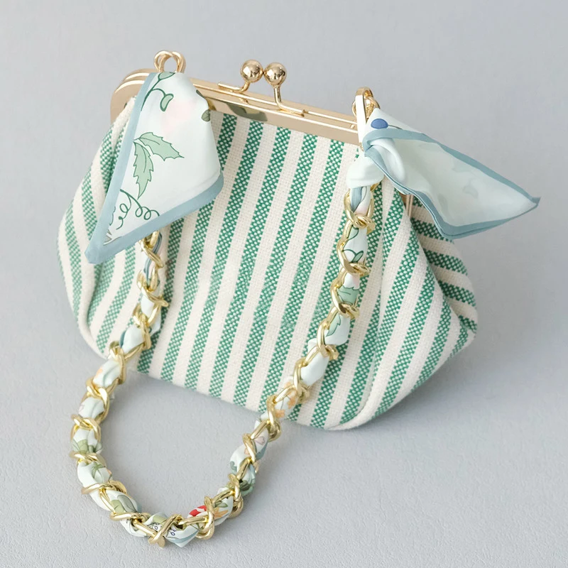 New Fashion Brand Woman Handbag Accessory Chains Detachable Floral Gold Silver Metal Silk Strap Women DIY Chain Bag Handles