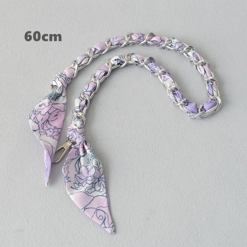New Fashion Brand Woman Handbag Accessory Chains Detachable Floral Gold Silver Metal Silk Strap Women DIY Chain Bag Handles