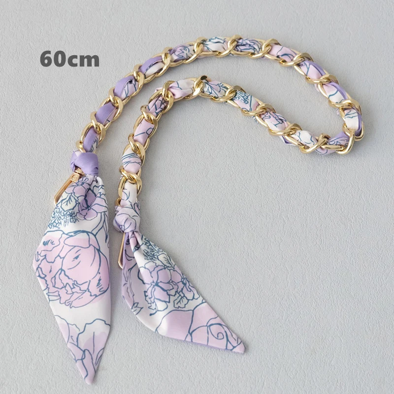 New Fashion Brand Woman Handbag Accessory Chains Detachable Floral Gold Silver Metal Silk Strap Women DIY Chain Bag Handles