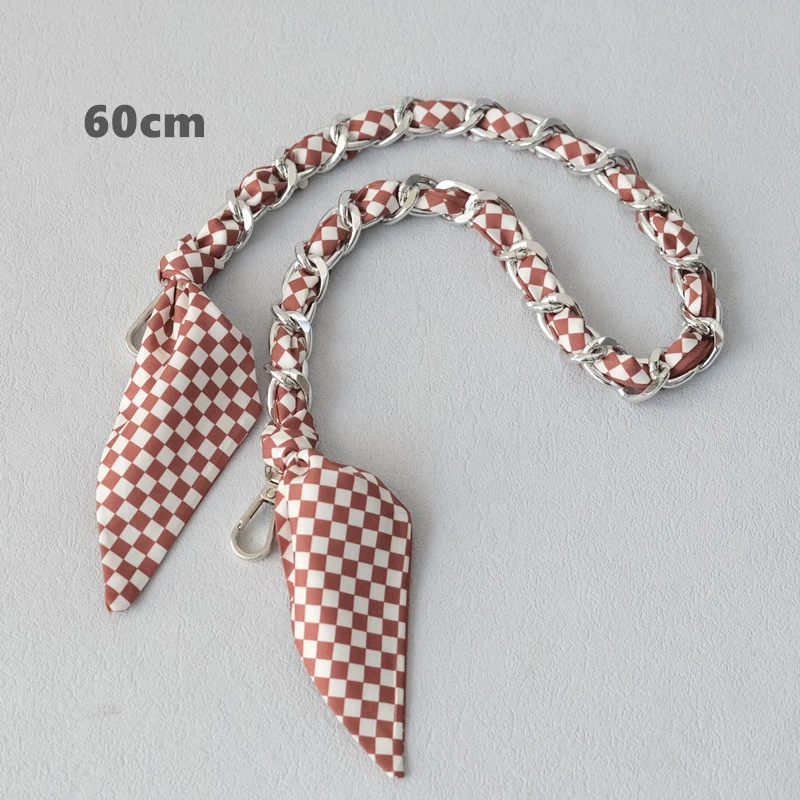 New Fashion Brand Woman Handbag Accessory Chains Detachable Floral Gold Silver Metal Silk Strap Women DIY Chain Bag Handles