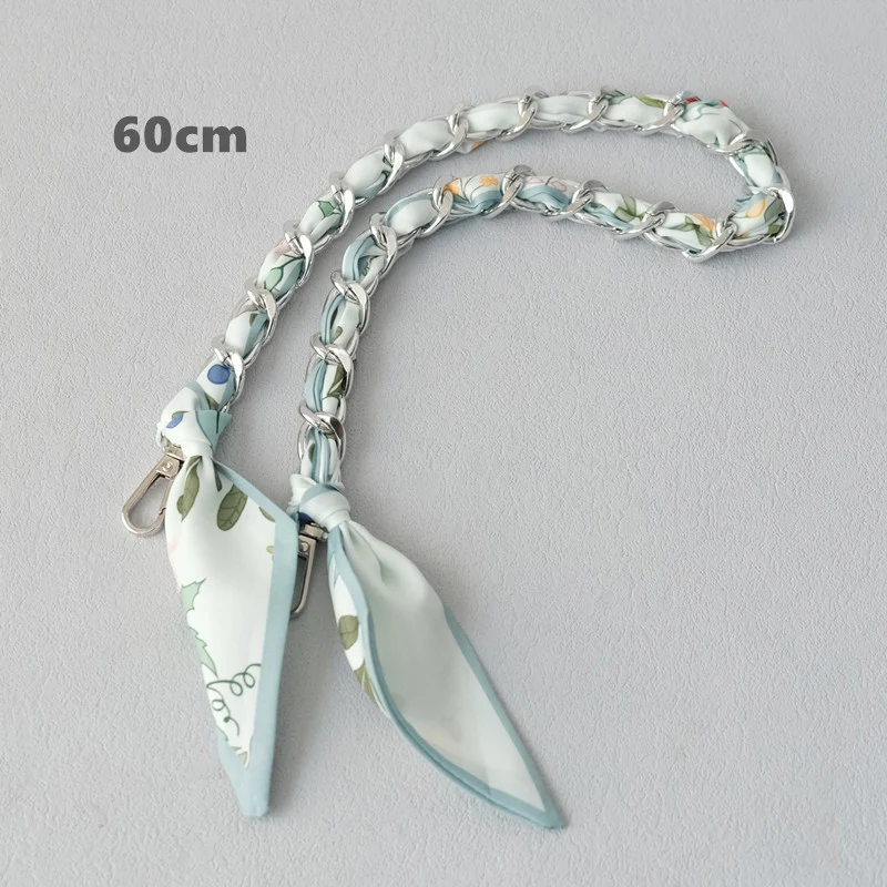 New Fashion Brand Woman Handbag Accessory Chains Detachable Floral Gold Silver Metal Silk Strap Women DIY Chain Bag Handles