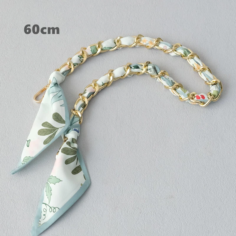 New Fashion Brand Woman Handbag Accessory Chains Detachable Floral Gold Silver Metal Silk Strap Women DIY Chain Bag Handles