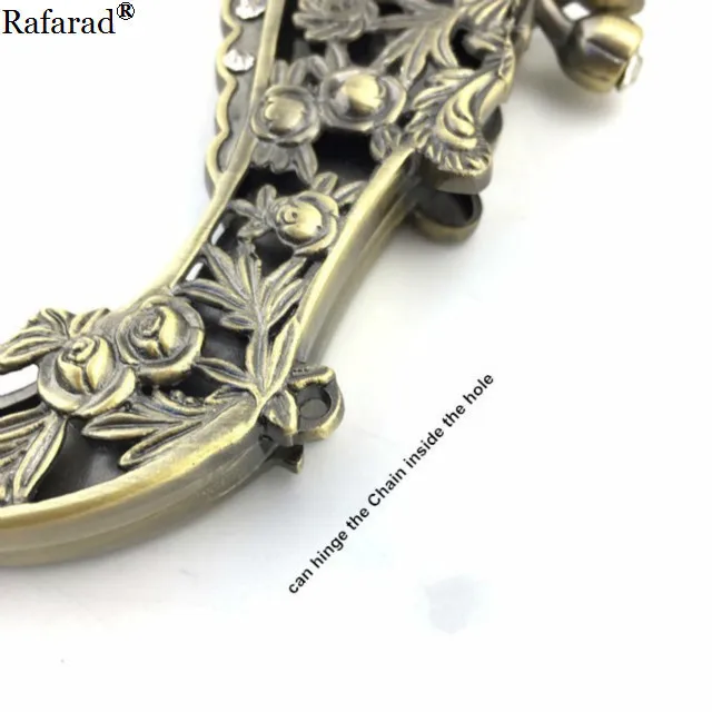 16cm Metal Purse Frame DIY Bag Parts And Accessories Vintage Diamond Kiss Clasp Purse Bag Frame Rose Flower Sculpture Bronze