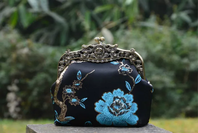 16cm Metal Purse Frame DIY Bag Parts And Accessories Vintage Diamond Kiss Clasp Purse Bag Frame Rose Flower Sculpture Bronze