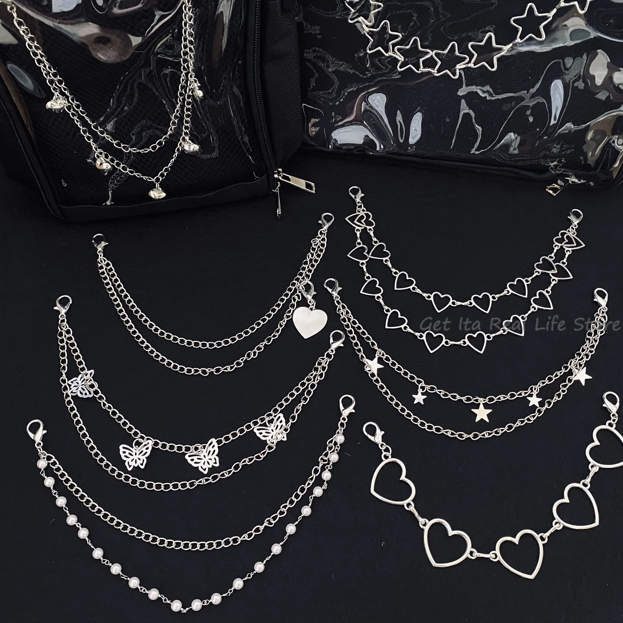 Italife Silver Chain Ita Bag Accessories Pearl Double Layer Metal Chain Itabag Decoration Women Butterfly Heart Star chains H326