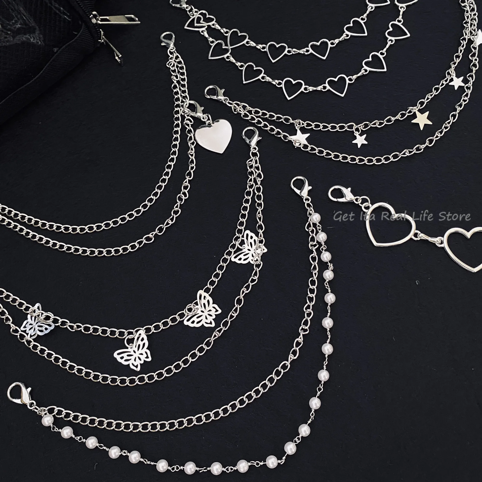 Italife Silver Chain Ita Bag Accessories Pearl Double Layer Metal Chain Itabag Decoration Women Butterfly Heart Star chains H326