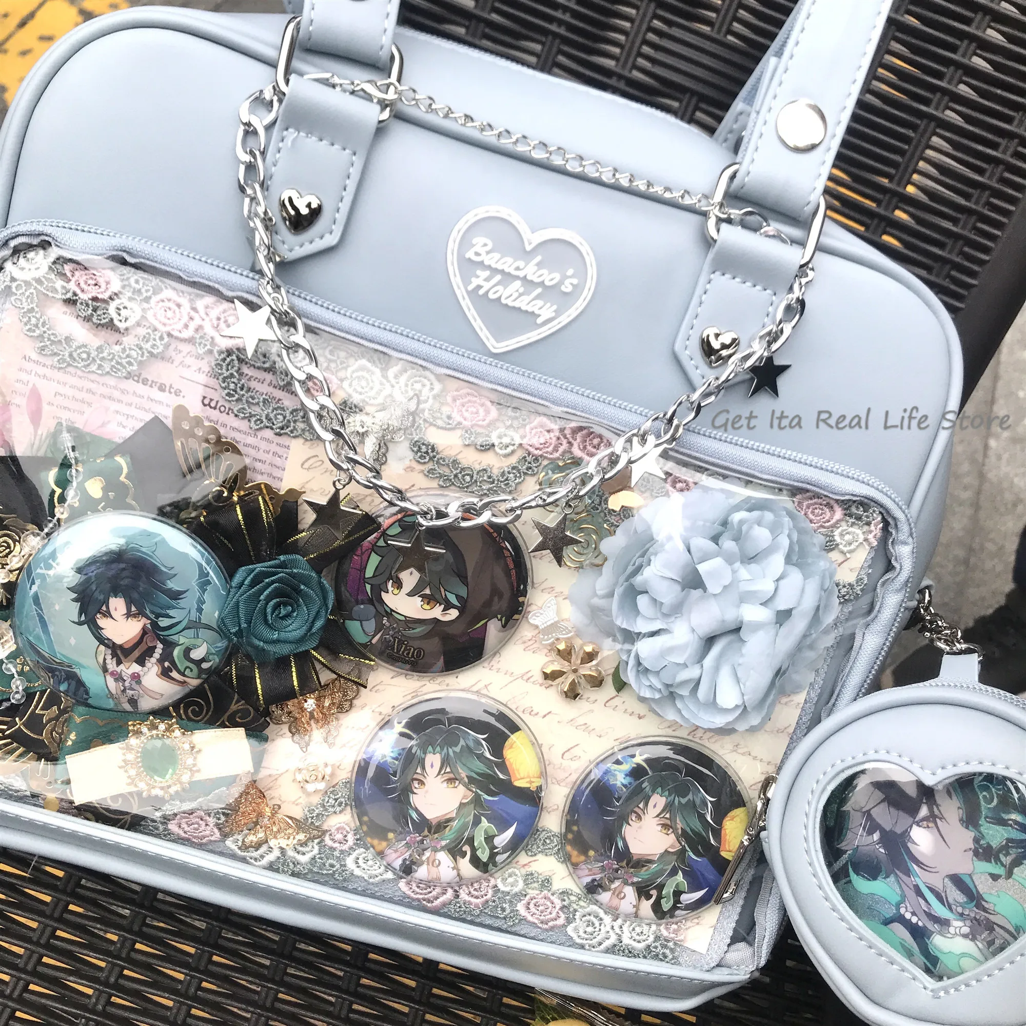 Italife Silver Chain Ita Bag Accessories Pearl Double Layer Metal Chain Itabag Decoration Women Butterfly Heart Star chains H326