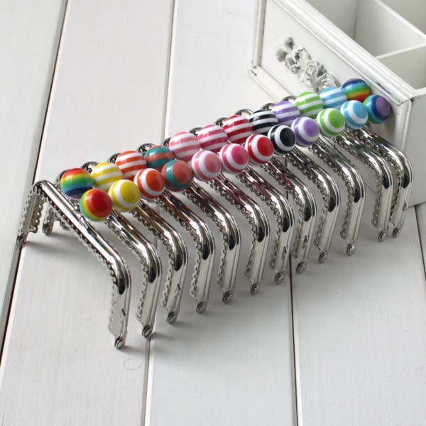10PCS/LOT stripe lollipop Candy bead Metal Purse frame Kiss Clasp 10.5cm silver glaze lace Metal-opening Bags