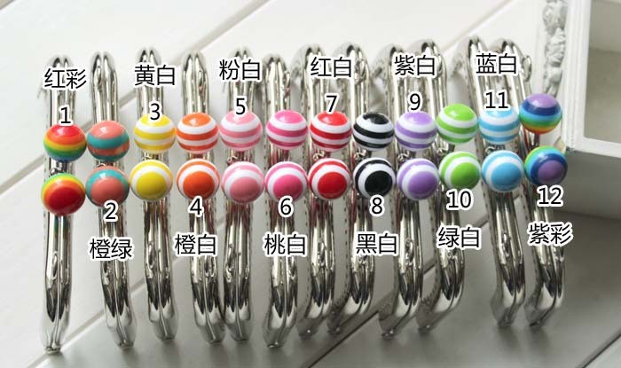 10PCS/LOT stripe lollipop Candy bead Metal Purse frame Kiss Clasp 10.5cm silver glaze lace Metal-opening Bags