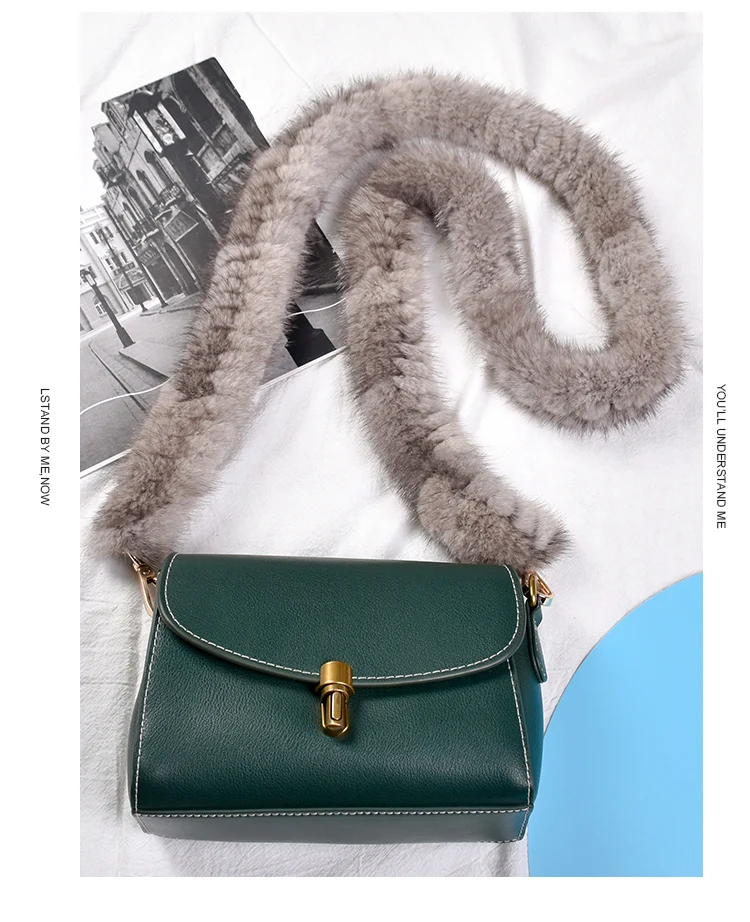 Besfilin Real Mink Fur Long Crossbody Bag Chain Handle Shoulder Strap Replacement Luxury Versatile Fashion Metal Accessory