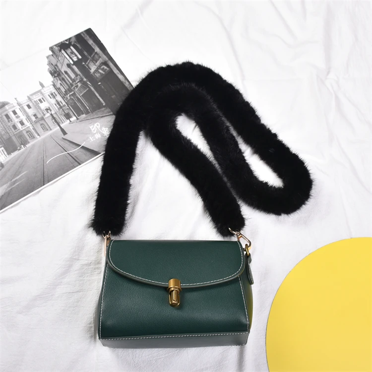 Besfilin Real Mink Fur Long Crossbody Bag Chain Handle Shoulder Strap Replacement Luxury Versatile Fashion Metal Accessory