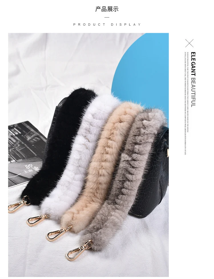 Besfilin Real Mink Fur Long Crossbody Bag Chain Handle Shoulder Strap Replacement Luxury Versatile Fashion Metal Accessory