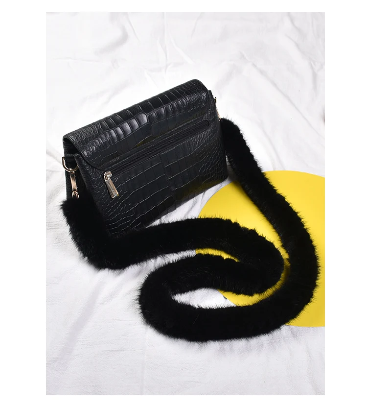 Besfilin Real Mink Fur Long Crossbody Bag Chain Handle Shoulder Strap Replacement Luxury Versatile Fashion Metal Accessory