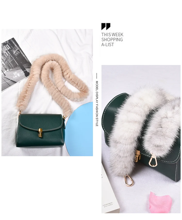 Besfilin Real Mink Fur Long Crossbody Bag Chain Handle Shoulder Strap Replacement Luxury Versatile Fashion Metal Accessory