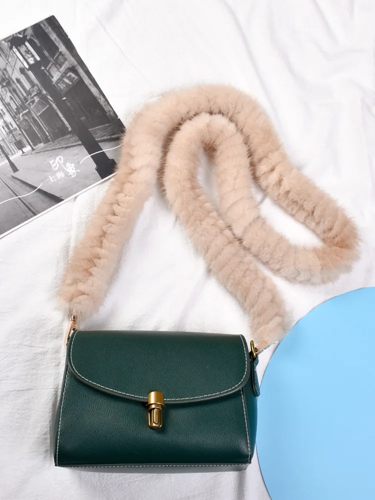 Besfilin Real Mink Fur Long Crossbody Bag Chain Handle Shoulder Strap Replacement Luxury Versatile Fashion Metal Accessory