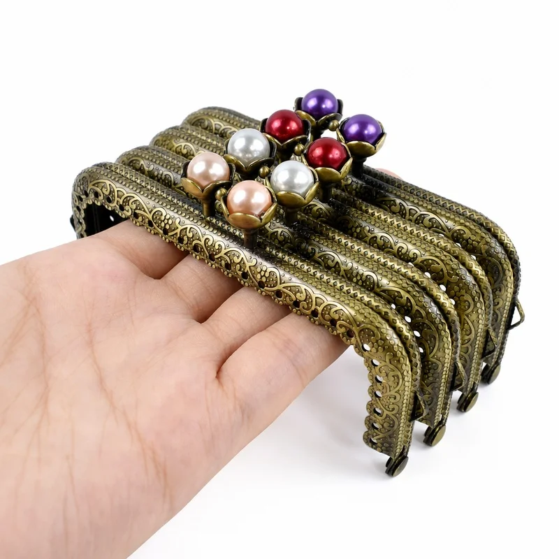 1-10Pcs 10.5cm Antique Bronze Handle Metal Kiss Lock Purse Frame Pearl Clasp for Coin Bag Wallet Clutch DIY Sewing Accessories