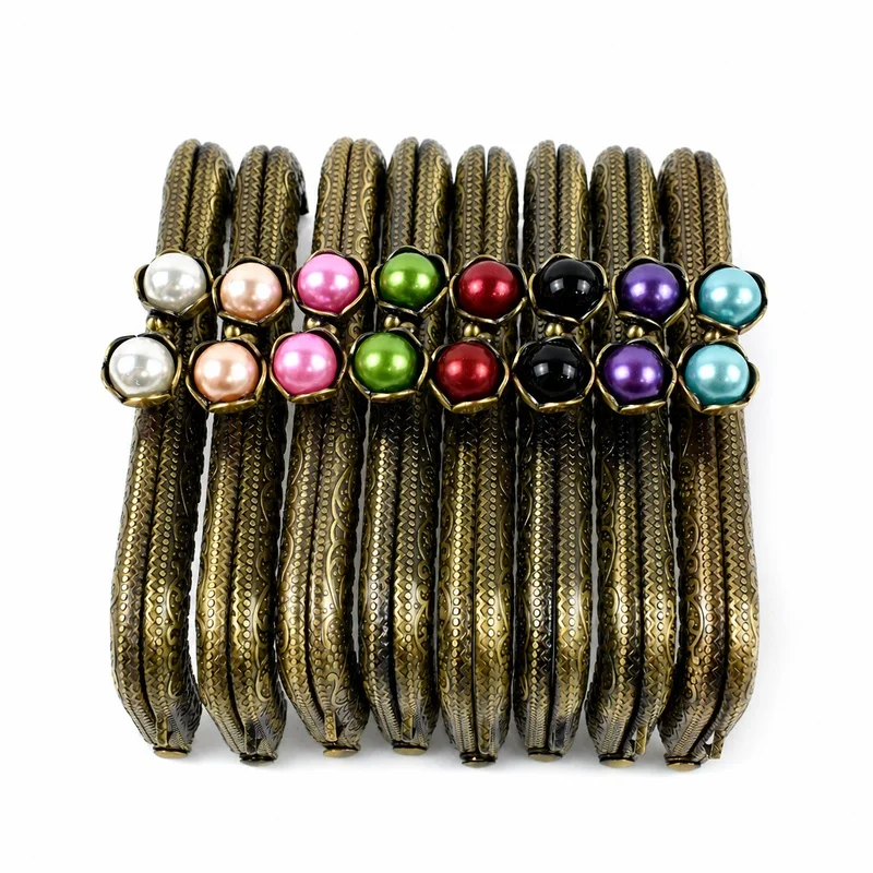 1-10Pcs 10.5cm Antique Bronze Handle Metal Kiss Lock Purse Frame Pearl Clasp for Coin Bag Wallet Clutch DIY Sewing Accessories