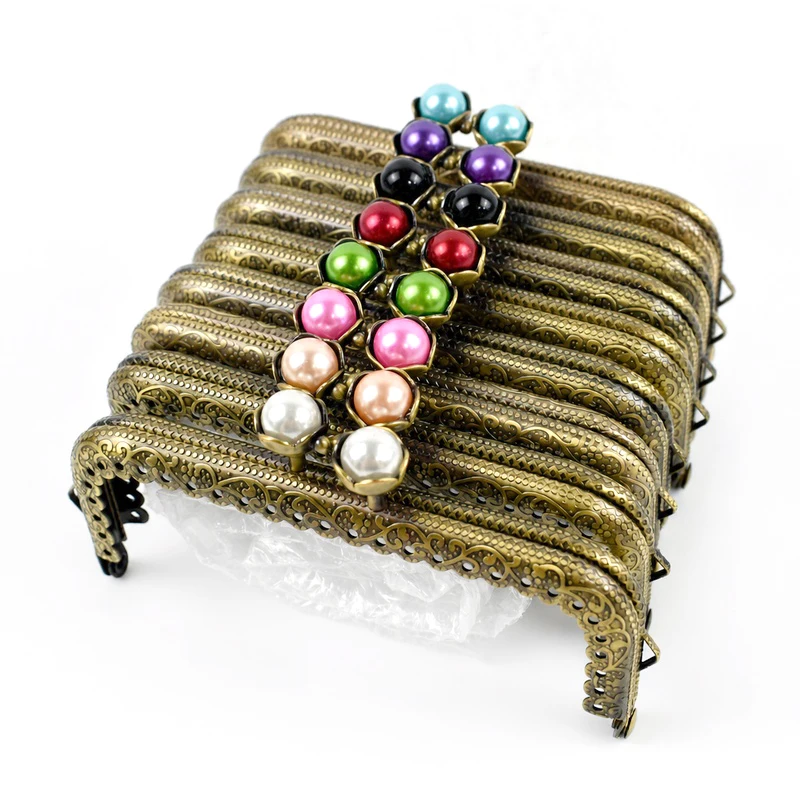 1-10Pcs 10.5cm Antique Bronze Handle Metal Kiss Lock Purse Frame Pearl Clasp for Coin Bag Wallet Clutch DIY Sewing Accessories