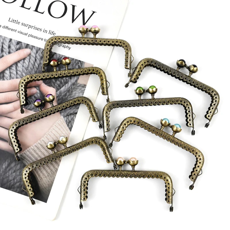 1-10Pcs 10.5cm Antique Bronze Handle Metal Kiss Lock Purse Frame Pearl Clasp for Coin Bag Wallet Clutch DIY Sewing Accessories