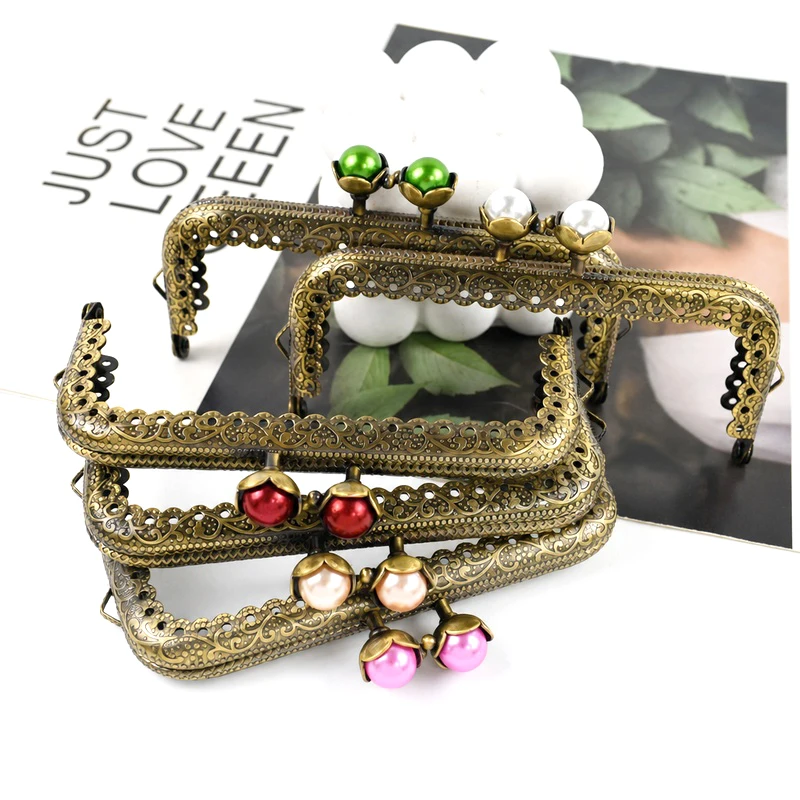 1-10Pcs 10.5cm Antique Bronze Handle Metal Kiss Lock Purse Frame Pearl Clasp for Coin Bag Wallet Clutch DIY Sewing Accessories