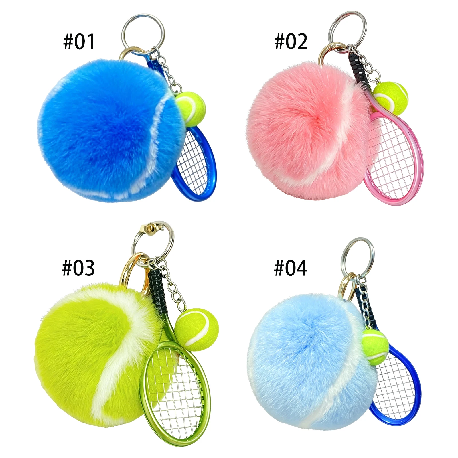 Cute Tennis Keychain Pendant with Racket Cartoon Ball School Bag Pendant Multi-Purpose Sports Player Jewelry Accessories