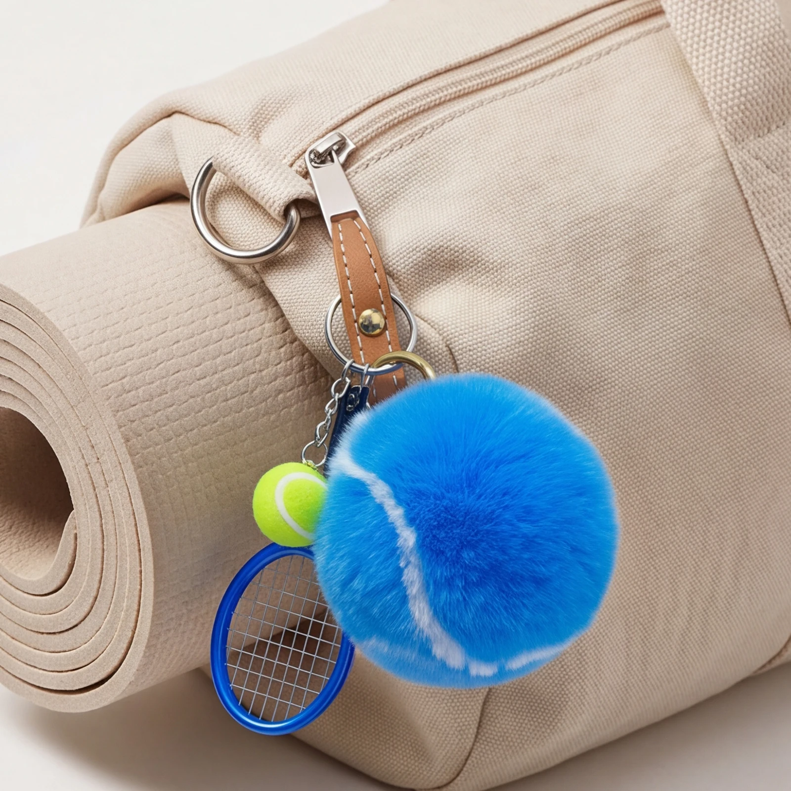 Cute Tennis Keychain Pendant with Racket Cartoon Ball School Bag Pendant Multi-Purpose Sports Player Jewelry Accessories