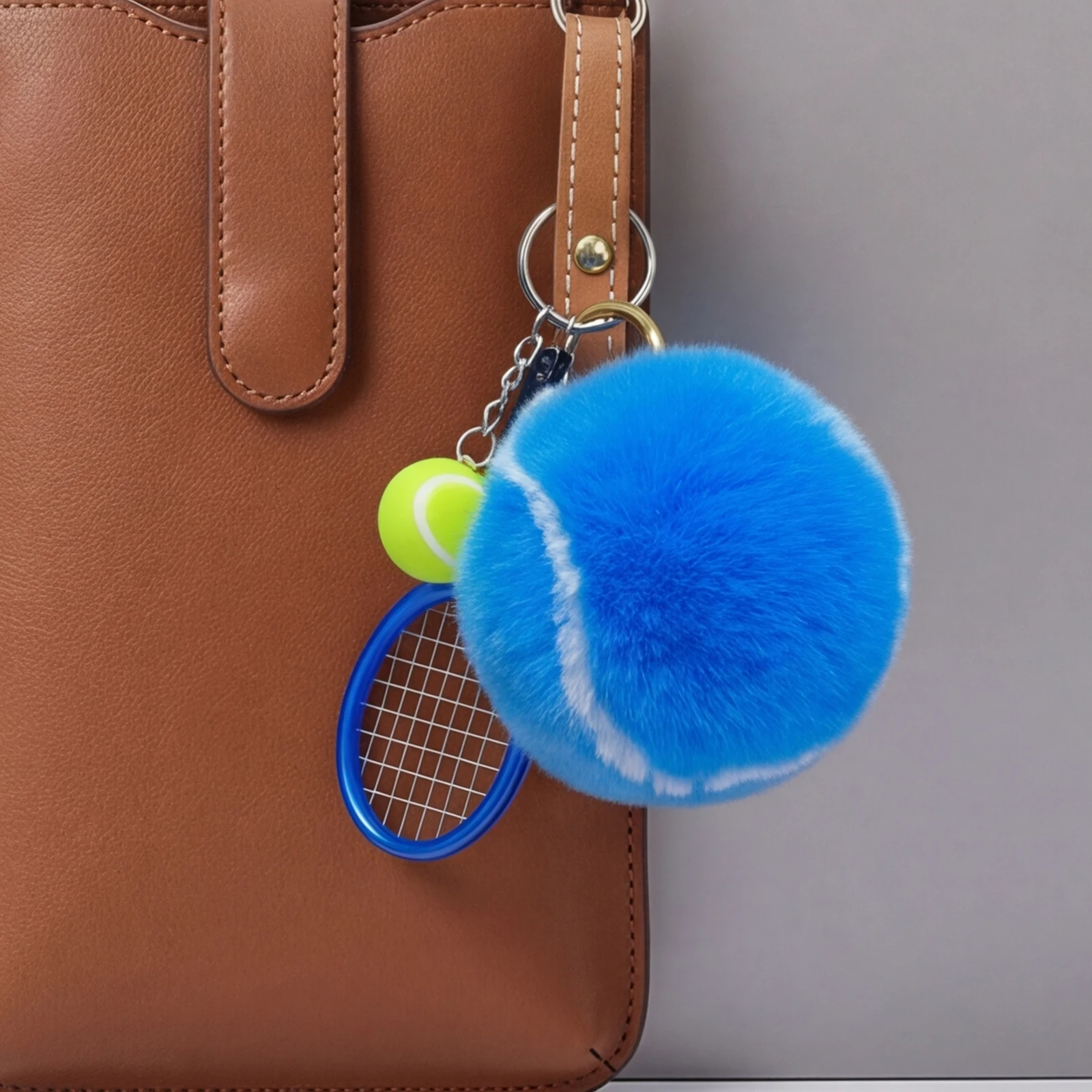 Cute Tennis Keychain Pendant with Racket Cartoon Ball School Bag Pendant Multi-Purpose Sports Player Jewelry Accessories