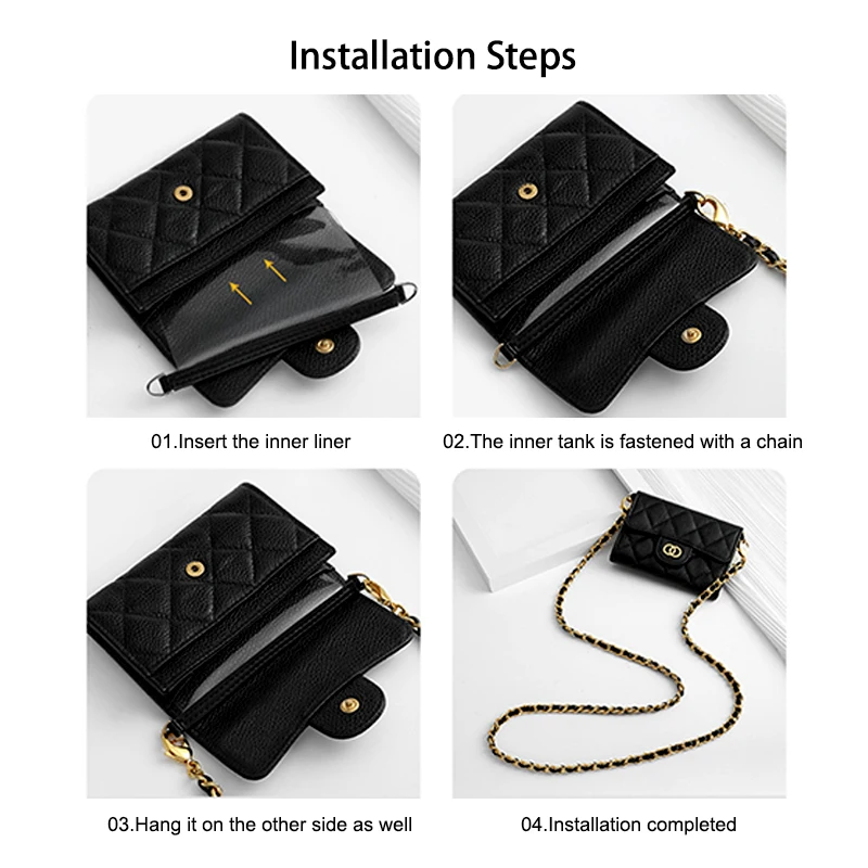 EverToner Fashion replacement bag chain and transparent card bag inner liner suitable for small C-anel card bag