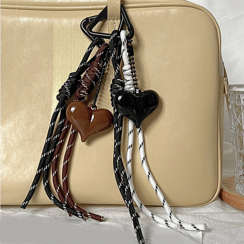 Fashionable Heart Leather Rope Keychain Heart-shaped Y2K Bag Pendant Ornaments Mobile Phone Lanyard Gifts Bag Accessories 