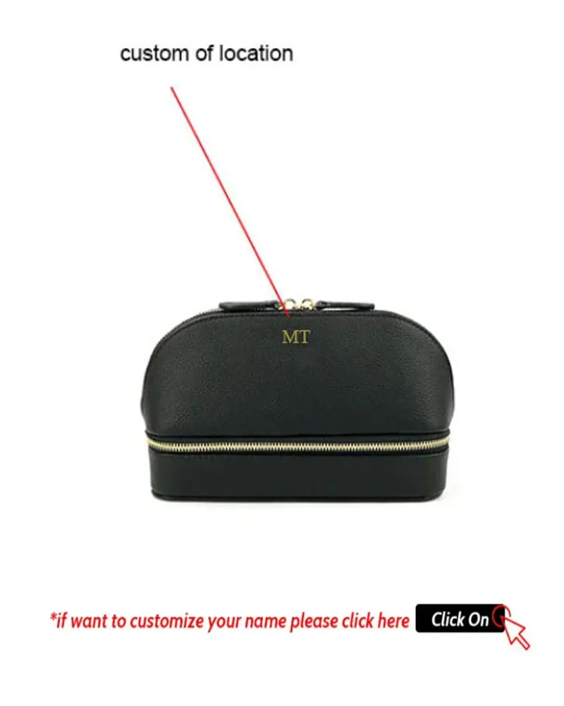 Free personalized pu pebble leather cosmetic bag women earring jewelry storage box zipper organizer leather travel jewelry box