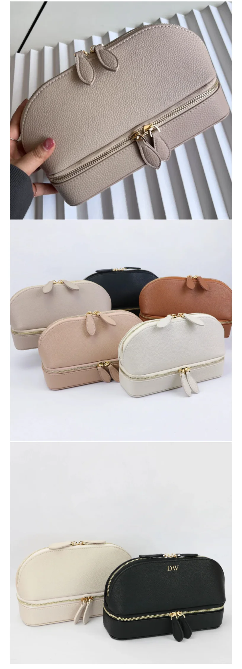 Free personalized pu pebble leather cosmetic bag women earring jewelry storage box zipper organizer leather travel jewelry box