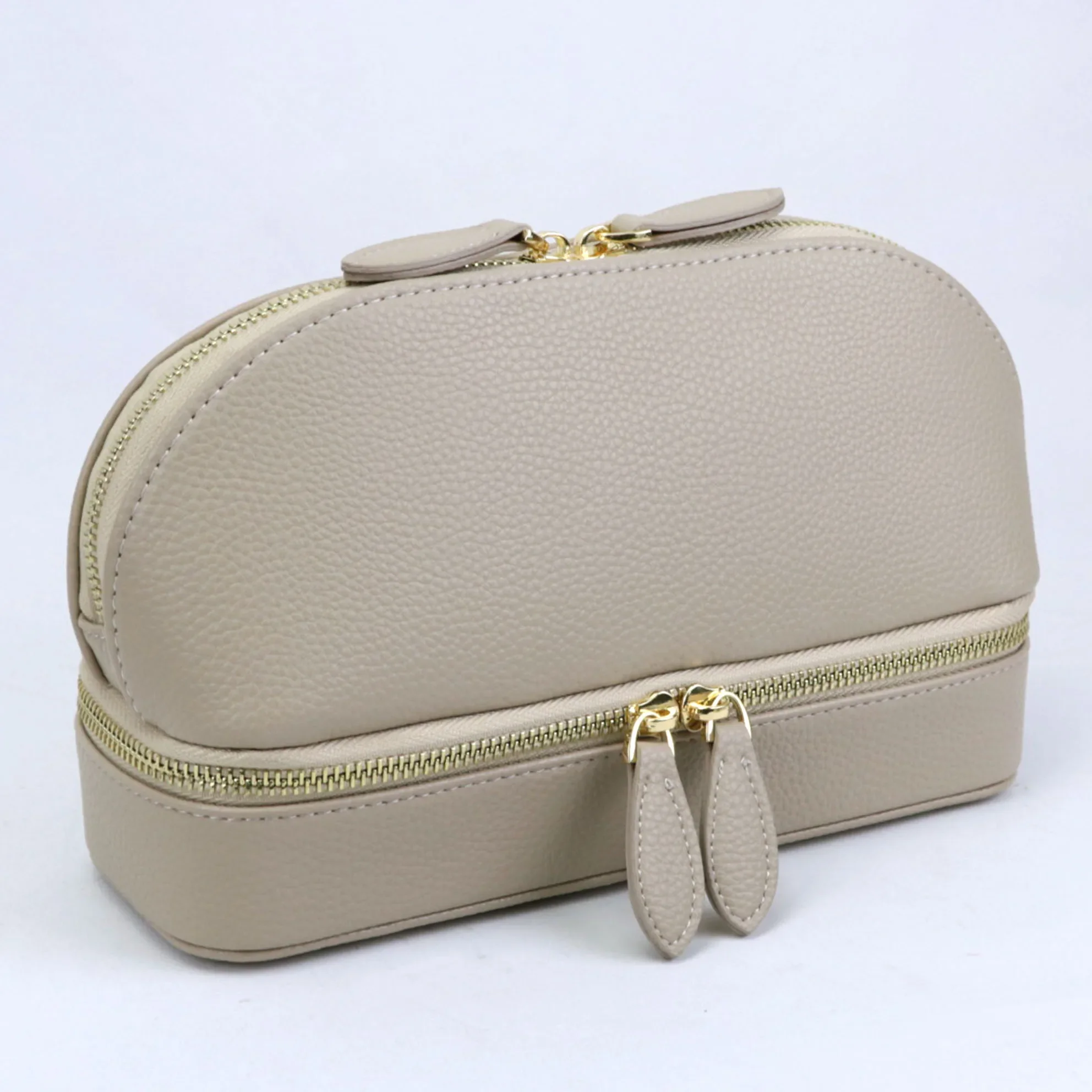 Free personalized pu pebble leather cosmetic bag women earring jewelry storage box zipper organizer leather travel jewelry box