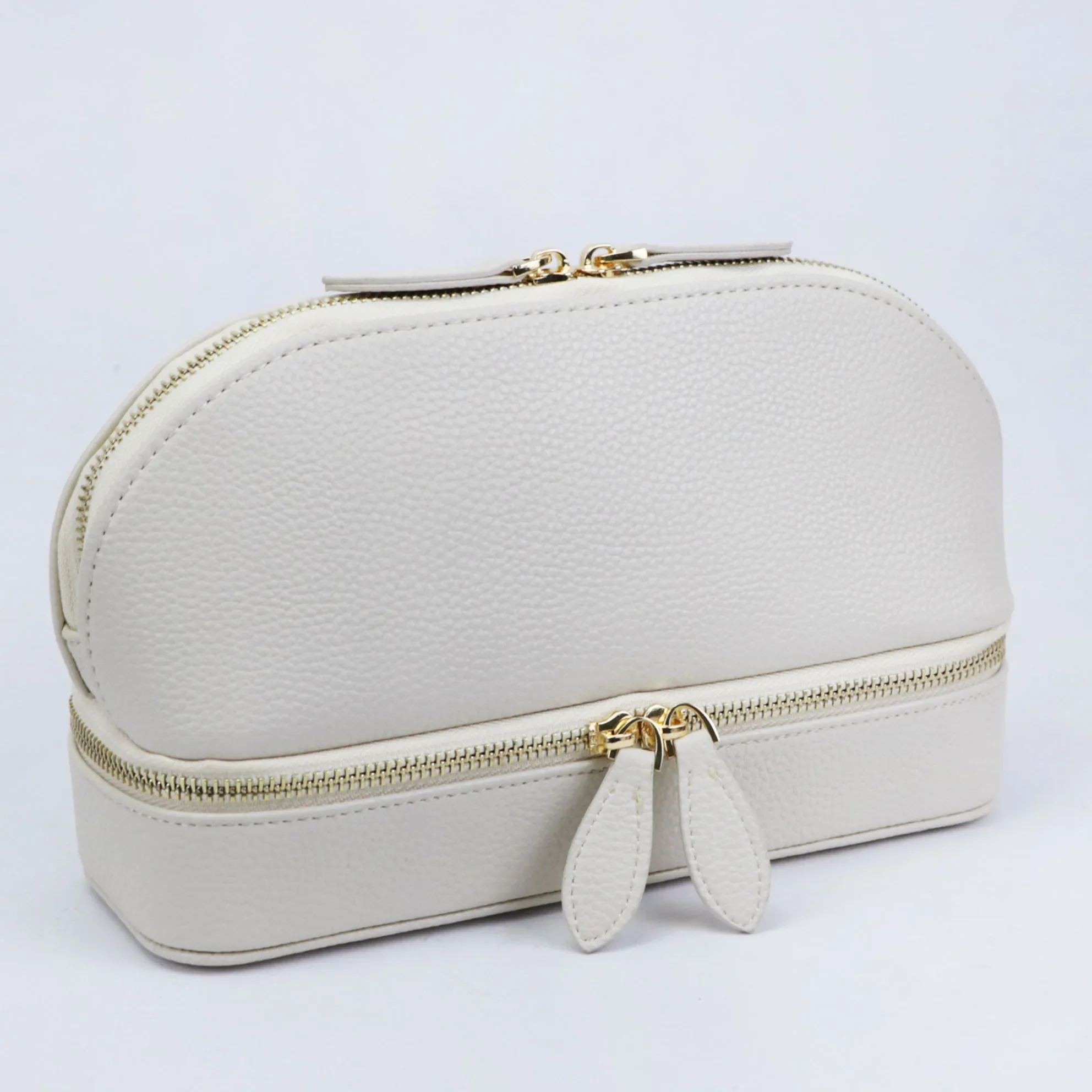 Free personalized pu pebble leather cosmetic bag women earring jewelry storage box zipper organizer leather travel jewelry box