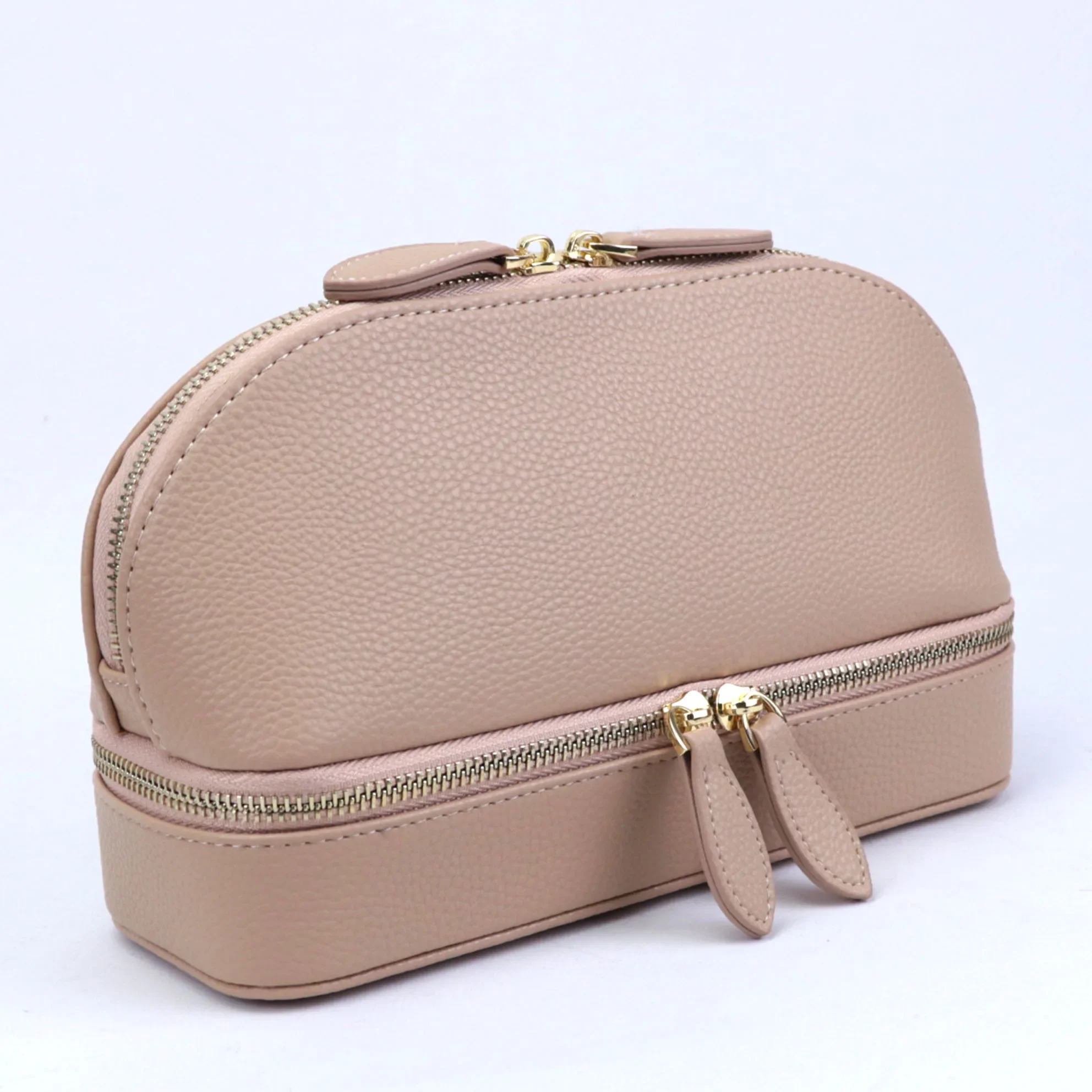 Free personalized pu pebble leather cosmetic bag women earring jewelry storage box zipper organizer leather travel jewelry box