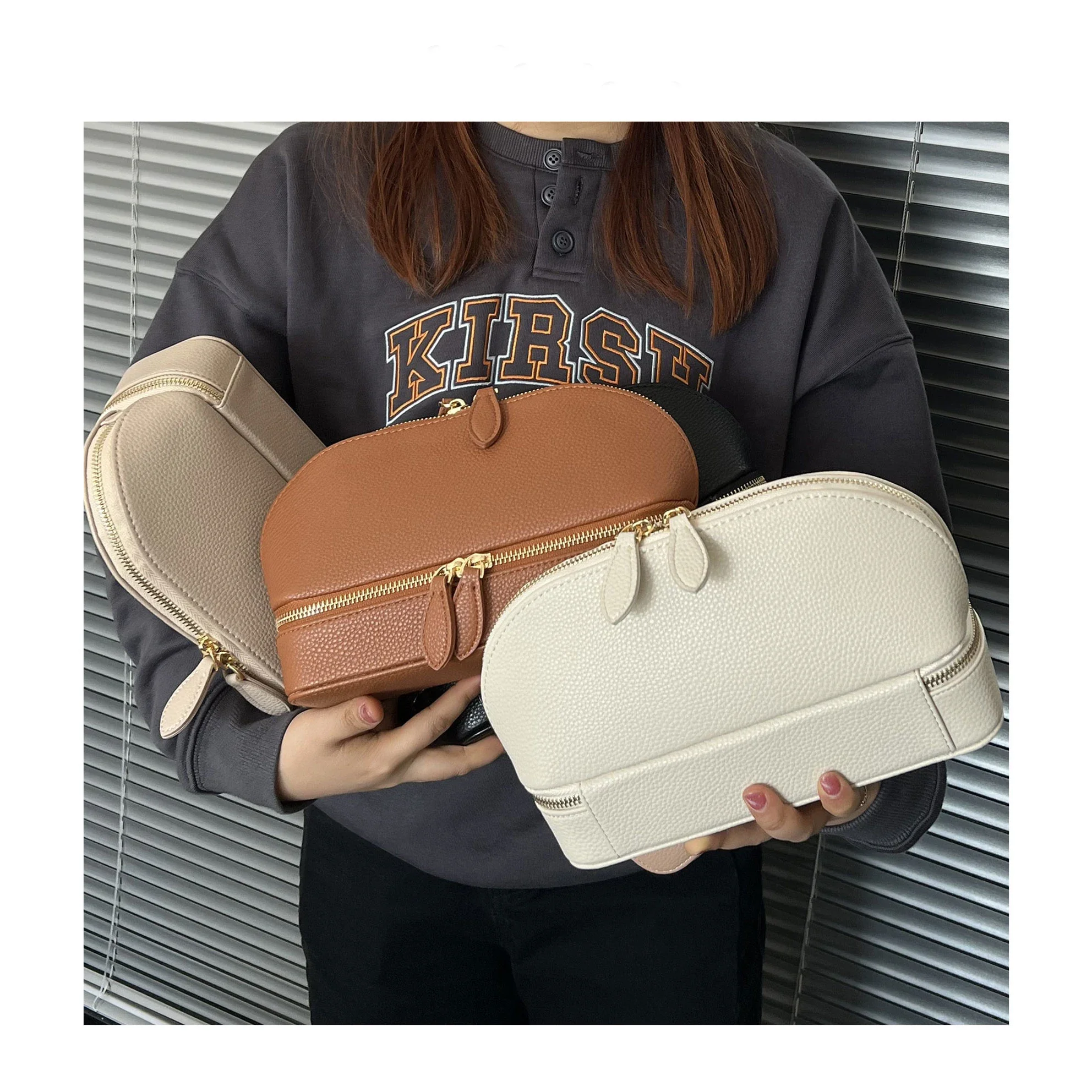 Free personalized pu pebble leather cosmetic bag women earring jewelry storage box zipper organizer leather travel jewelry box