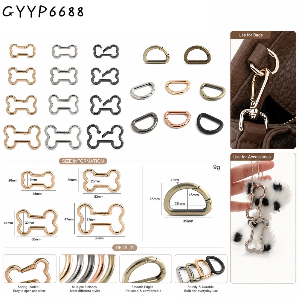 10/30/100PCS Bone Shape Open Metal Buckles Carabiner Clip Keyring Buckle For Key Chain Backpack Handbag Purse Strap Accessories