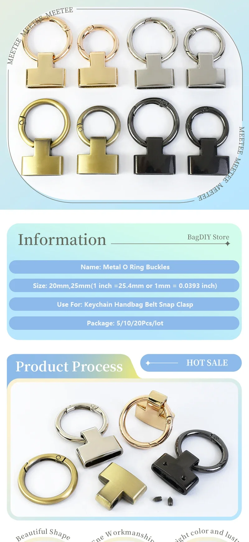 5-20Pcs 20/25mm Deepeel O Ring Metal Buckles Handbag Belt Snap Clasp Bag Sides Clip Buckle Hook for Keychain Hardware Accessory