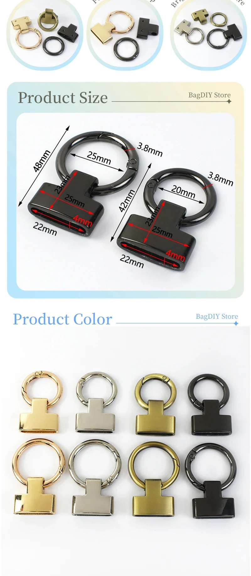 5-20Pcs 20/25mm Deepeel O Ring Metal Buckles Handbag Belt Snap Clasp Bag Sides Clip Buckle Hook for Keychain Hardware Accessory