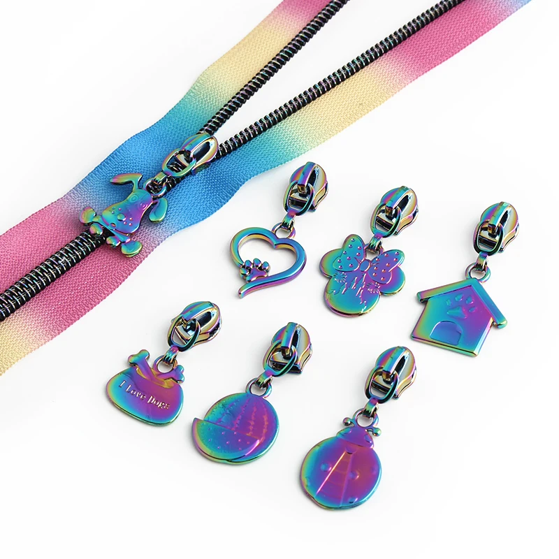 5/20/100PCS Summer Series 5# Nylon Multicolor Metal Zippers Puller Slider For Broken Buckle Purse Bags Dress Sewing Accessories