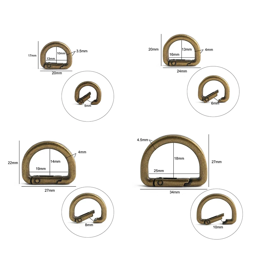 20/50/100PCS 13mm 16mm 19mm 25mm Metal Buckles Spring D Ring Keyring Clasps For Bags Shoulder Hanger Connect Hook Accessories