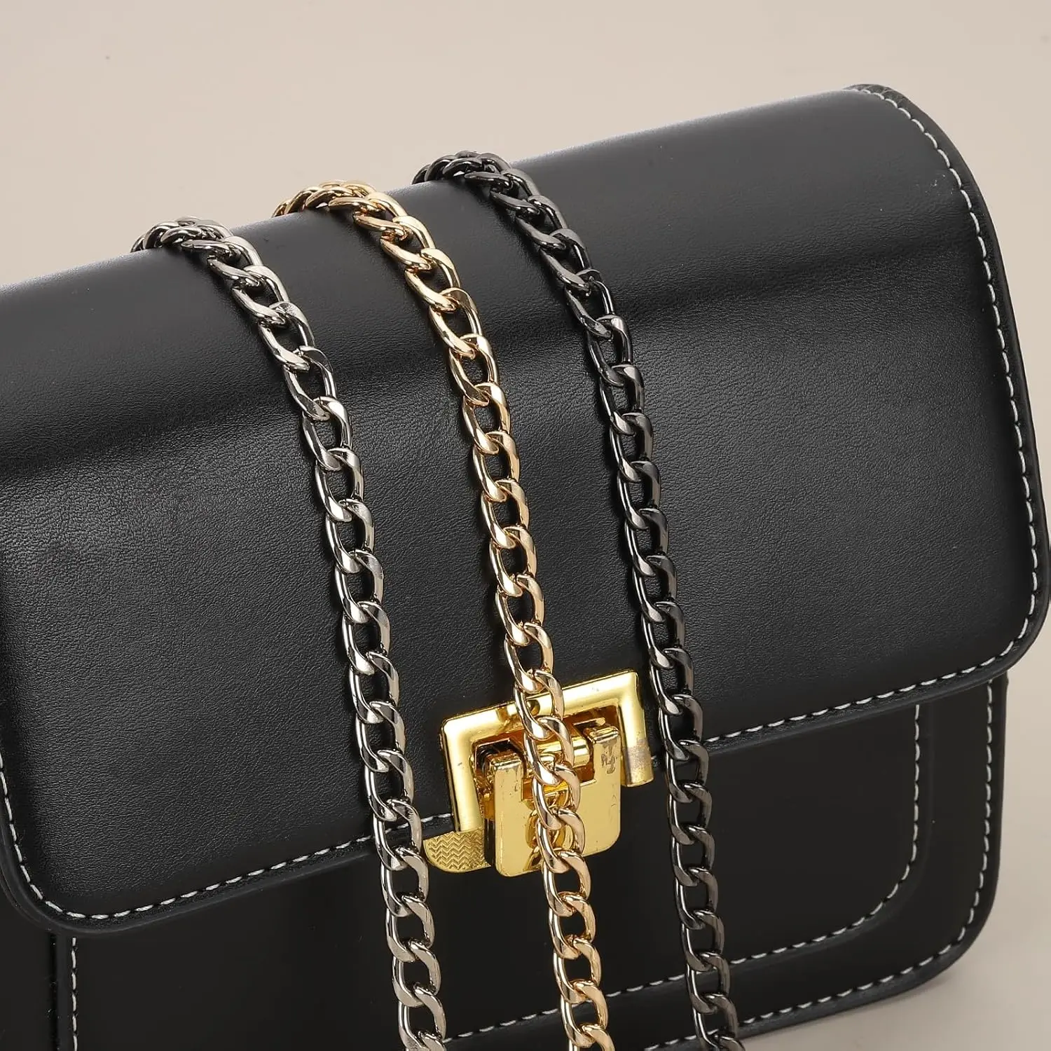 49.6inch Purse Chain Strap Metal Shoulder Crossbody Replacement Bag Chain with Metal Buckles, Flat Chain Strap for Purse Handbag