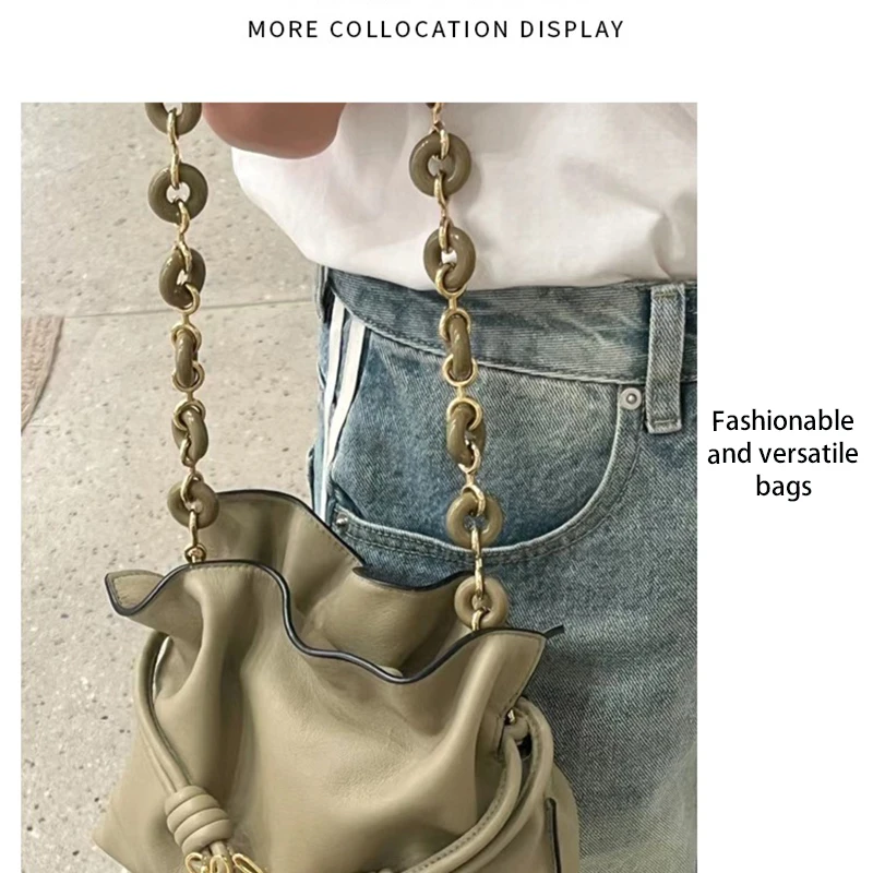EverToner Acrylic donut metal bag shoulder strap crossbody chain Lo-we flamenco shoulder bag resin versatile decorative chain
