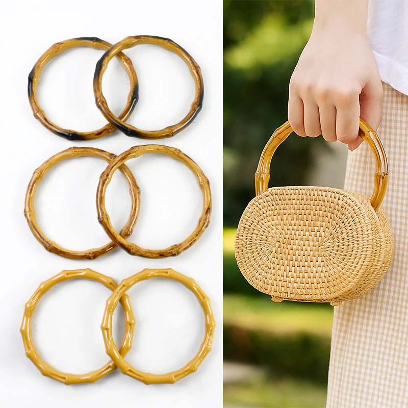 2/4Pc 12/13/15cm Faux Bamboo Plastic Round Bag Handles for Handbag Purse Frame Wovenbag DIY Replacement Handle Craft Accessories