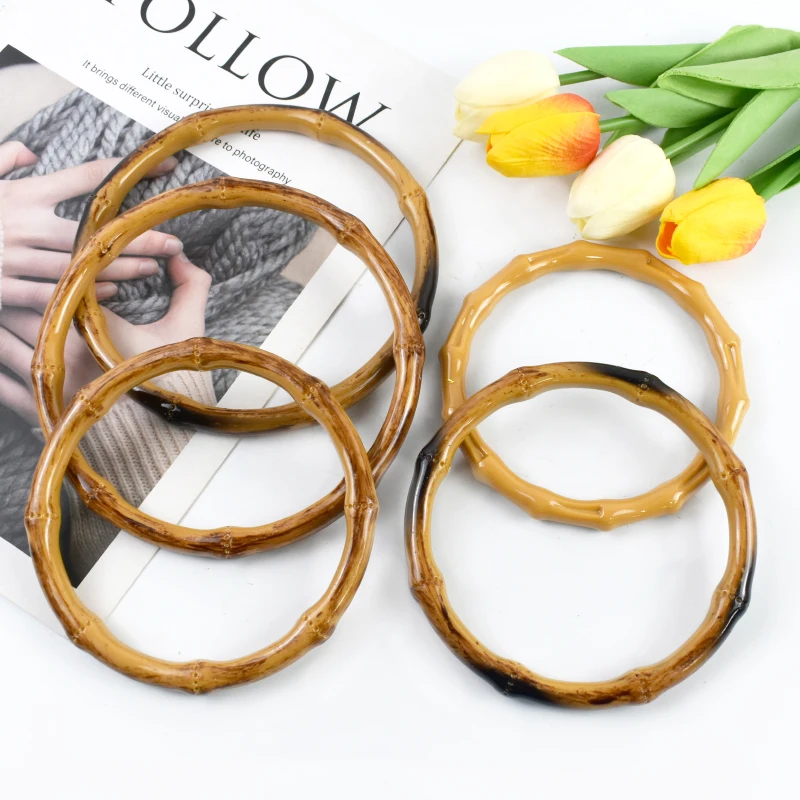 2/4Pc 12/13/15cm Faux Bamboo Plastic Round Bag Handles for Handbag Purse Frame Wovenbag DIY Replacement Handle Craft Accessories