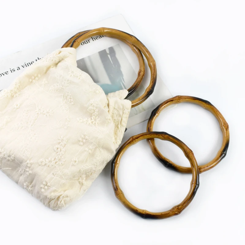 2/4Pc 12/13/15cm Faux Bamboo Plastic Round Bag Handles for Handbag Purse Frame Wovenbag DIY Replacement Handle Craft Accessories